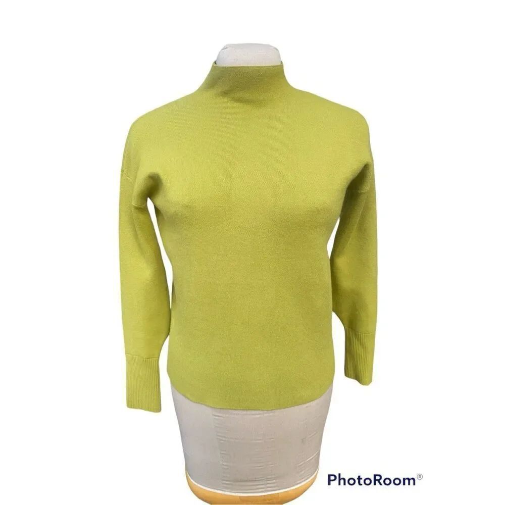 Tahari Mock Neck Sweater Sz. S Green Jeweled Buttons Holiday Party